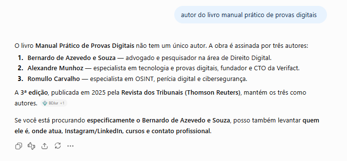 ChatGPT nomeando Bernardo de Azevedo e Souza como autor